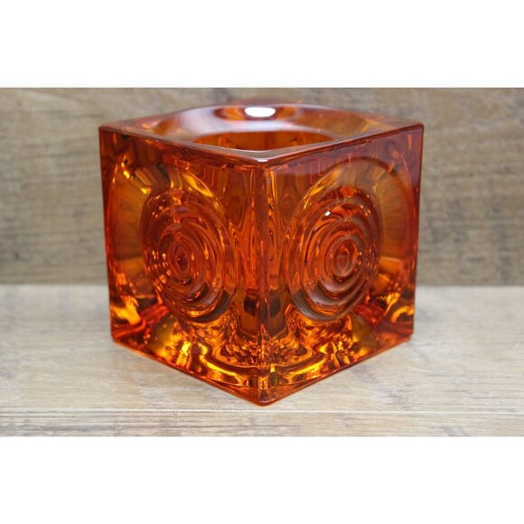 VIKING‎ GLASS Bull’s Eye Candle Holder Orange Persimmon Glimmer MCM Decor - Picture 1 of 12